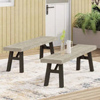 Ensemble de salle à manger rectangulaire d'extérieur en bois d'acacia, comprenant 3 pièces, avec 2 bancs et plateau à lattes. Idéal pour terrasse, jardin et pique-nique.