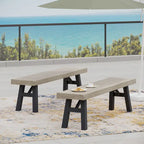 Ensemble de salle à manger rectangulaire d'extérieur en bois d'acacia, comprenant 3 pièces, avec 2 bancs et plateau à lattes. Idéal pour terrasse, jardin et pique-nique.
