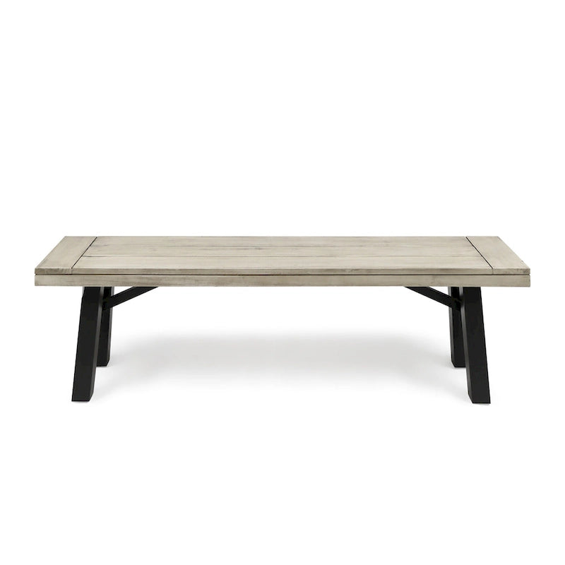 Ensemble de salle à manger rectangulaire d'extérieur en bois d'acacia, comprenant 3 pièces, avec 2 bancs et plateau à lattes. Idéal pour terrasse, jardin et pique-nique.