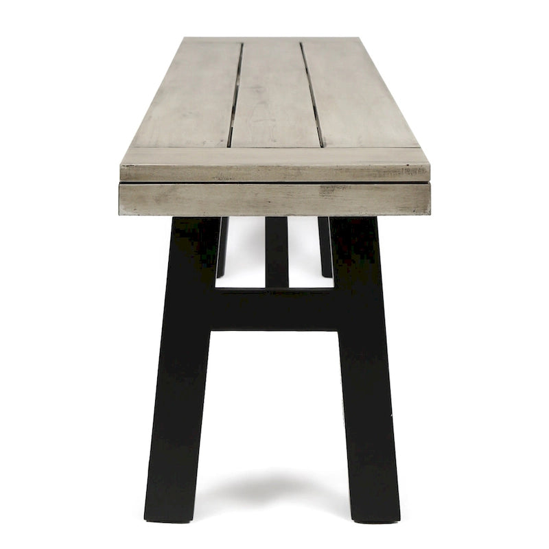 Ensemble de salle à manger rectangulaire d'extérieur en bois d'acacia, comprenant 3 pièces, avec 2 bancs et plateau à lattes. Idéal pour terrasse, jardin et pique-nique.