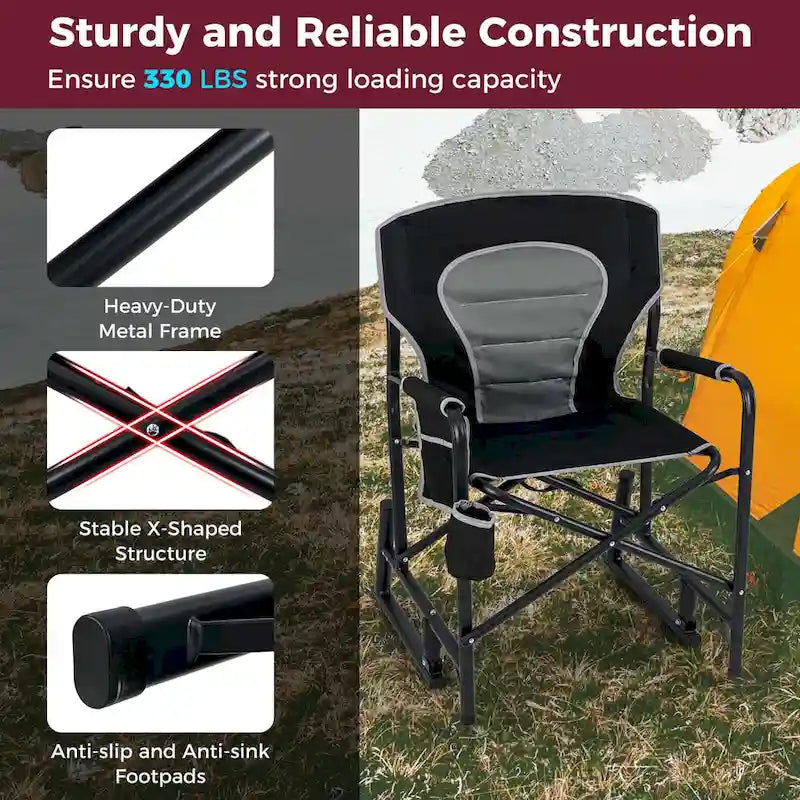 Fauteuil de camping à bascule Goplus Outdoor pour adultes avec double ressort - Voir les détails