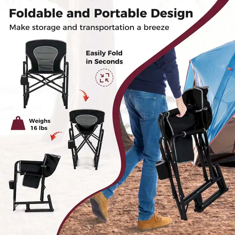 Fauteuil de camping à bascule Goplus Outdoor pour adultes avec double ressort - Voir les détails
