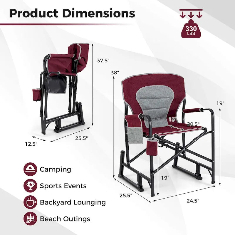 Fauteuil de camping à bascule Goplus Outdoor pour adultes avec double ressort - Voir les détails