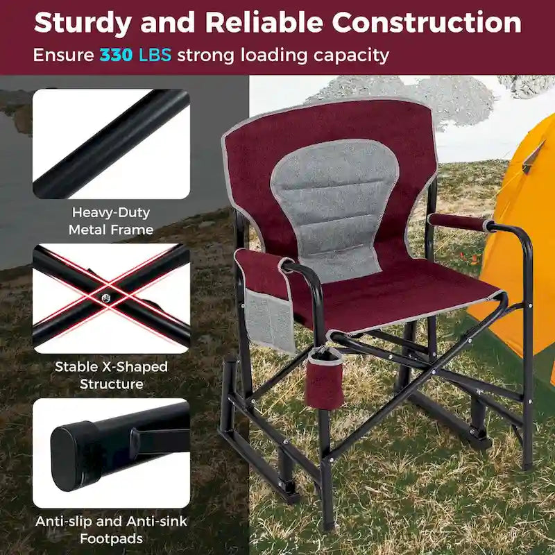 Fauteuil de camping à bascule Goplus Outdoor pour adultes avec double ressort - Voir les détails