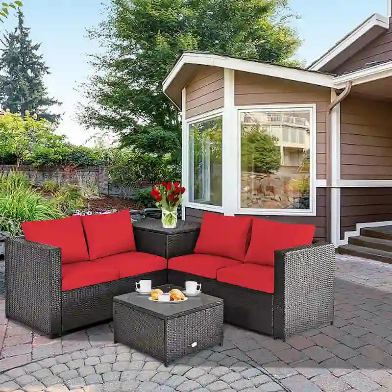 Ensemble de mobilier de jardin en rotin Costway 4 pièces avec canapé deux places rembourré