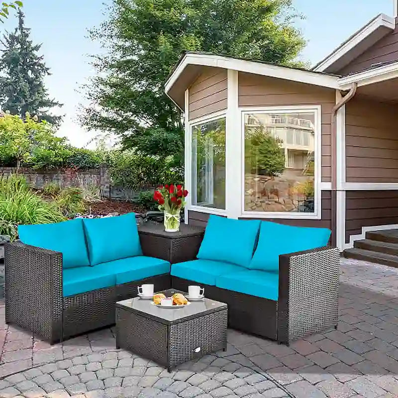 Ensemble de mobilier de jardin en rotin Costway 4 pièces avec canapé deux places rembourré