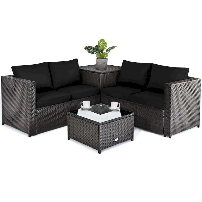 Ensemble de mobilier de jardin en rotin Costway 4 pièces avec canapé deux places rembourré