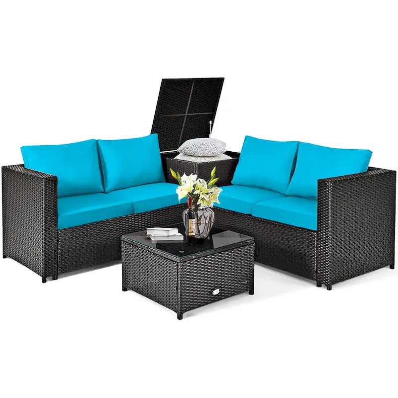 Ensemble de mobilier de jardin en rotin Costway 4 pièces avec canapé deux places rembourré