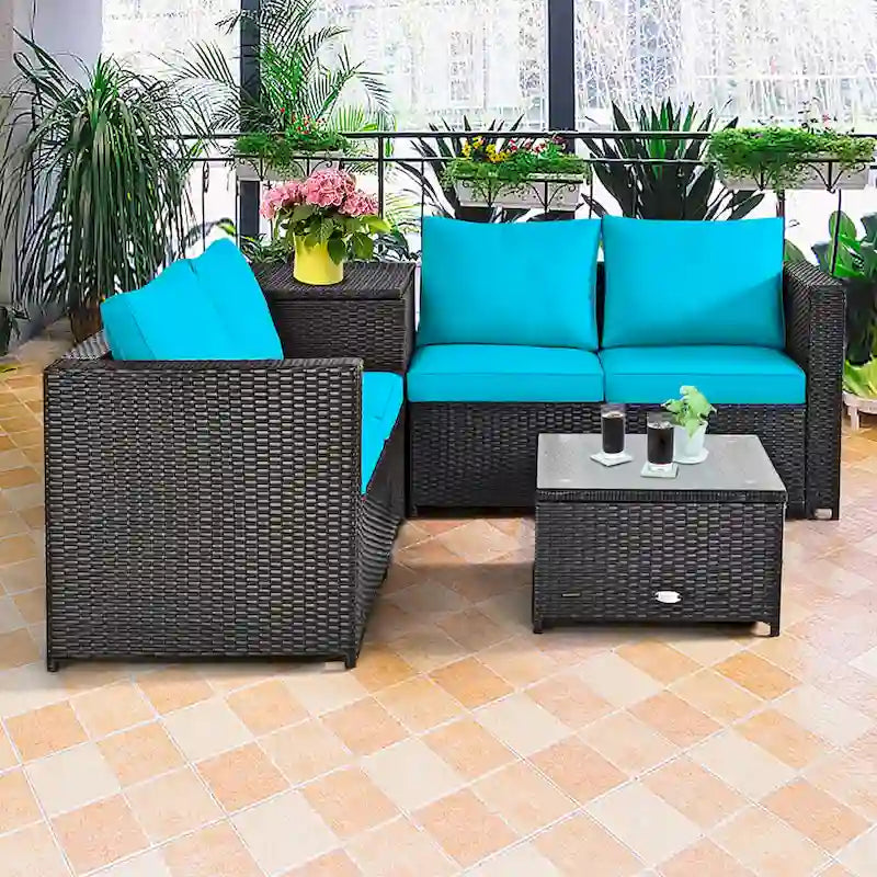 Ensemble de mobilier de jardin en rotin Costway 4 pièces avec canapé deux places rembourré