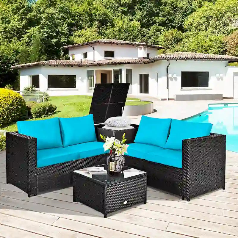 Ensemble de mobilier de jardin en rotin Costway 4 pièces avec canapé deux places rembourré