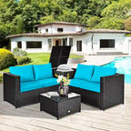 Ensemble de mobilier de jardin en rotin Costway 4 pièces avec canapé deux places rembourré
