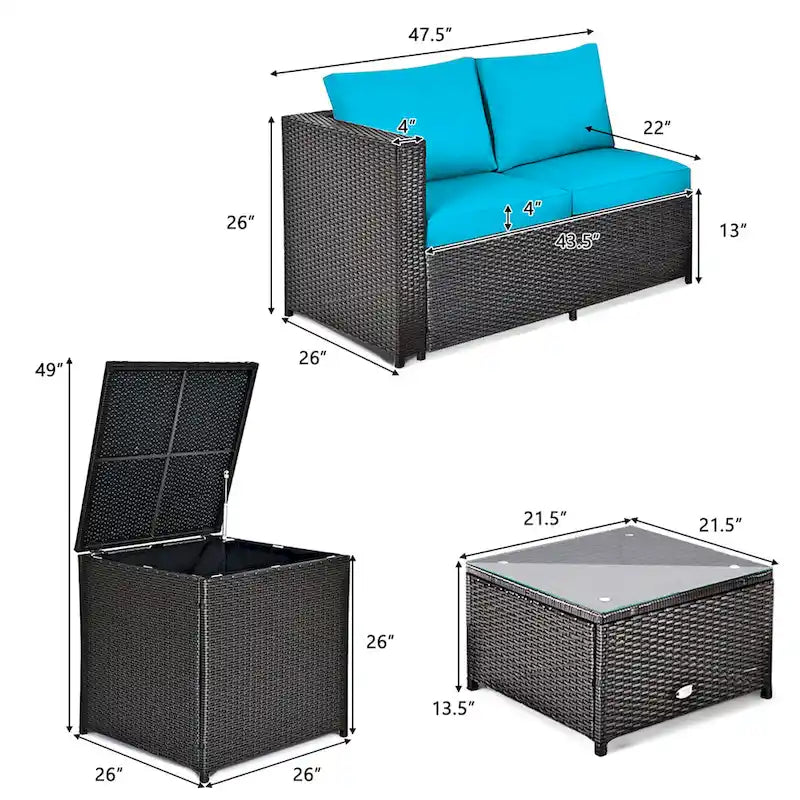 Ensemble de mobilier de jardin en rotin Costway 4 pièces avec canapé deux places rembourré