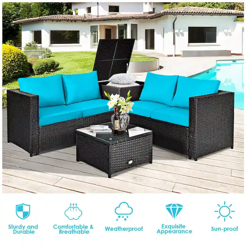 Ensemble de mobilier de jardin en rotin Costway 4 pièces avec canapé deux places rembourré