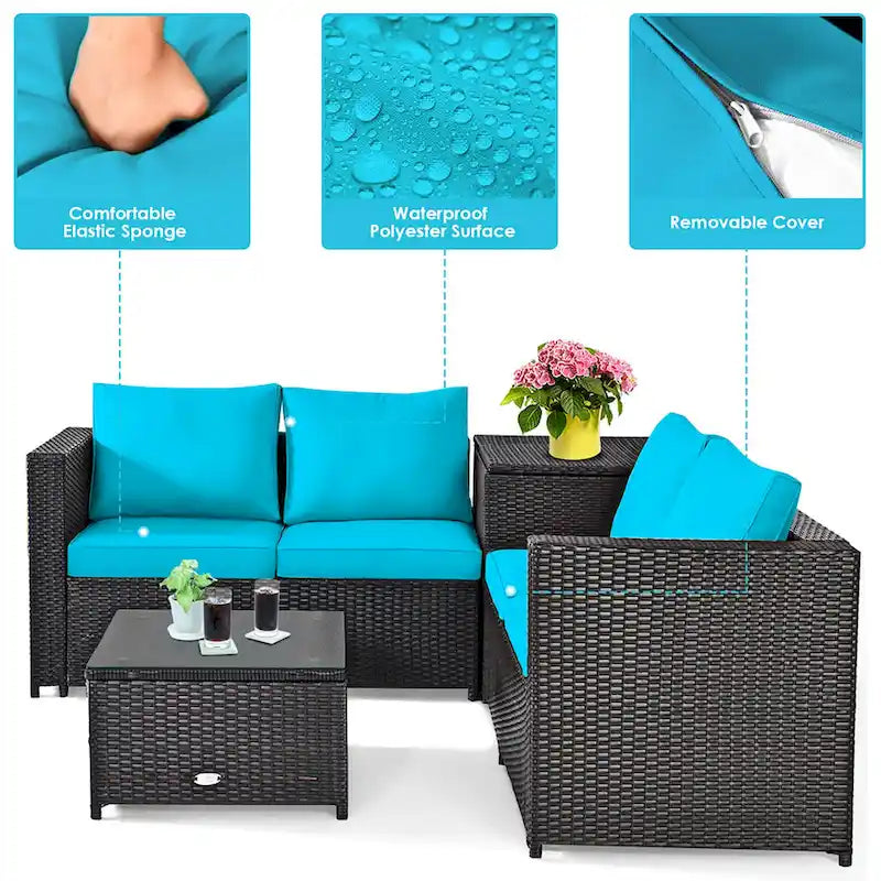 Ensemble de mobilier de jardin en rotin Costway 4 pièces avec canapé deux places rembourré