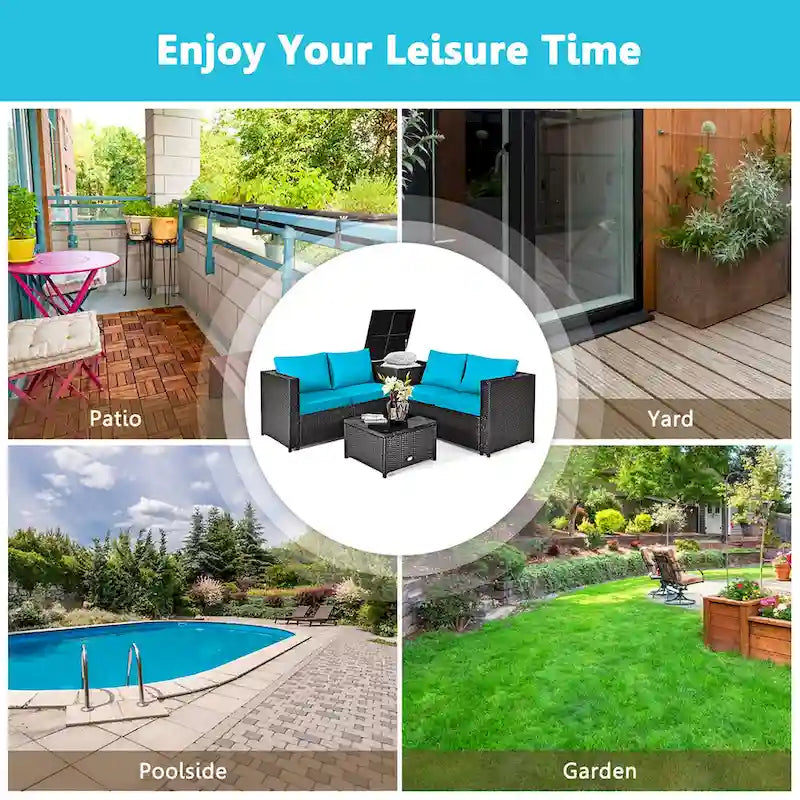 Ensemble de mobilier de jardin en rotin Costway 4 pièces avec canapé deux places rembourré