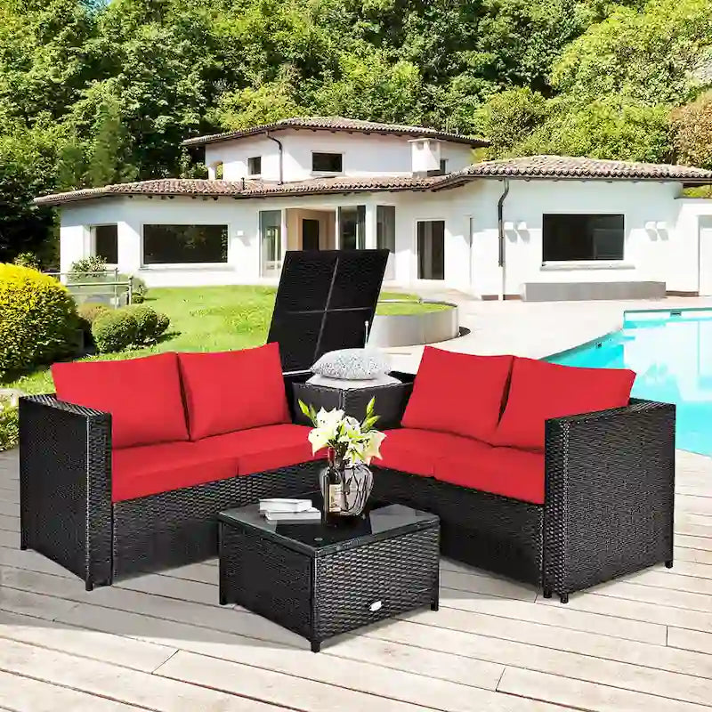 Ensemble de mobilier de jardin en rotin Costway 4 pièces avec canapé deux places rembourré