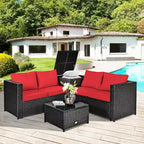 Ensemble de mobilier de jardin en rotin Costway 4 pièces avec canapé deux places rembourré