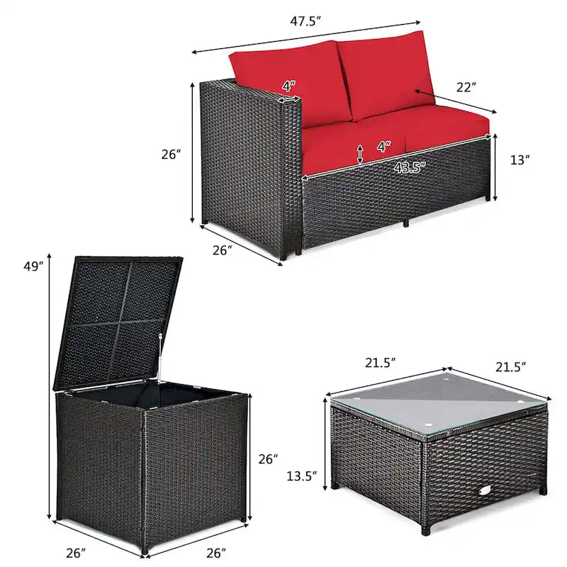 Ensemble de mobilier de jardin en rotin Costway 4 pièces avec canapé deux places rembourré