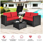 Ensemble de mobilier de jardin en rotin Costway 4 pièces avec canapé deux places rembourré