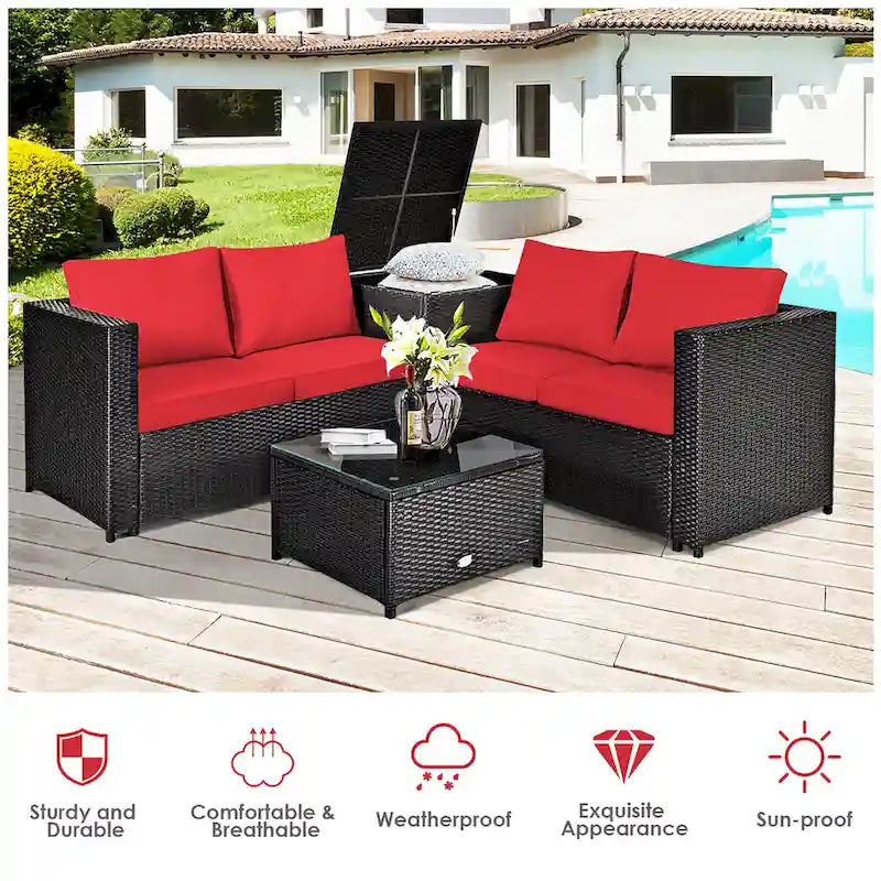 Ensemble de mobilier de jardin en rotin Costway 4 pièces avec canapé deux places rembourré