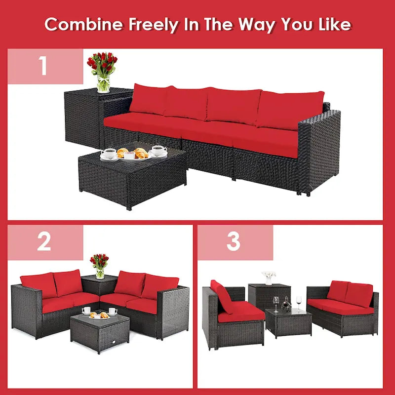 Ensemble de mobilier de jardin en rotin Costway 4 pièces avec canapé deux places rembourré