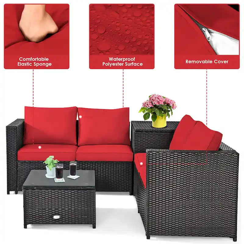 Ensemble de mobilier de jardin en rotin Costway 4 pièces avec canapé deux places rembourré