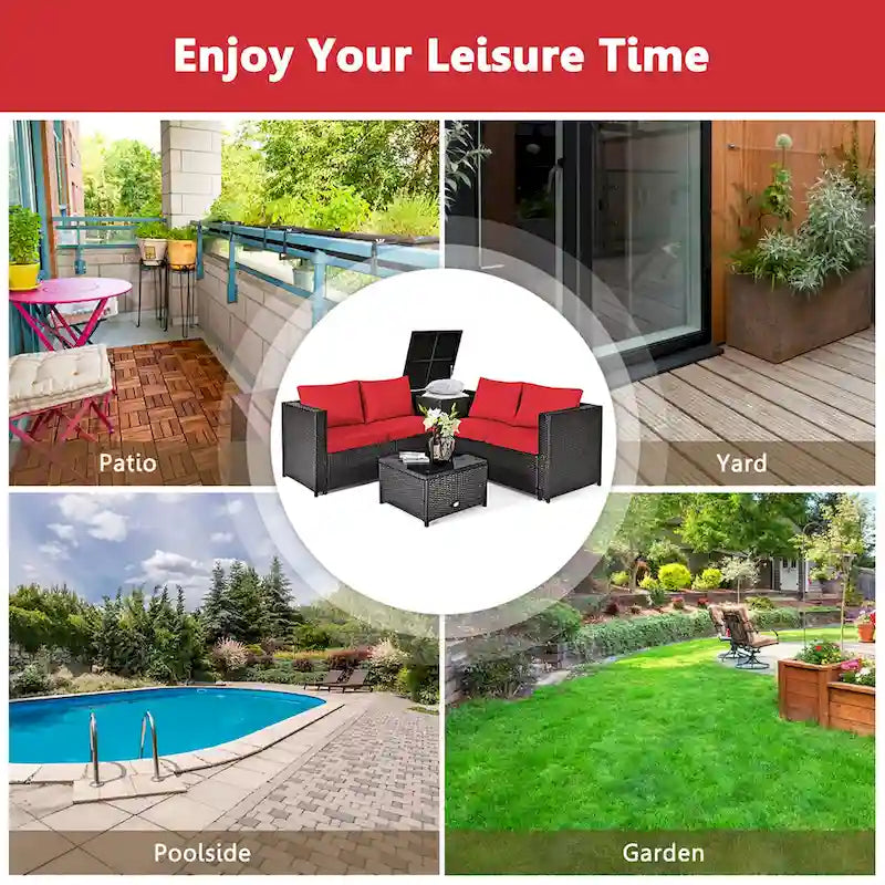 Ensemble de mobilier de jardin en rotin Costway 4 pièces avec canapé deux places rembourré