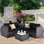 Ensemble de mobilier de jardin en rotin Costway 4 pièces avec canapé deux places rembourré