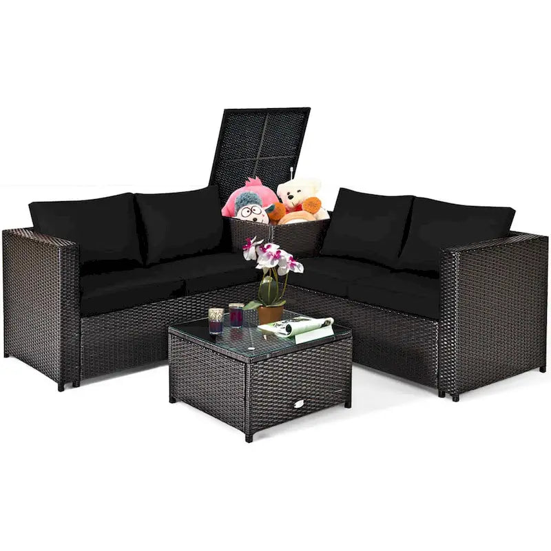 Ensemble de mobilier de jardin en rotin Costway 4 pièces avec canapé deux places rembourré