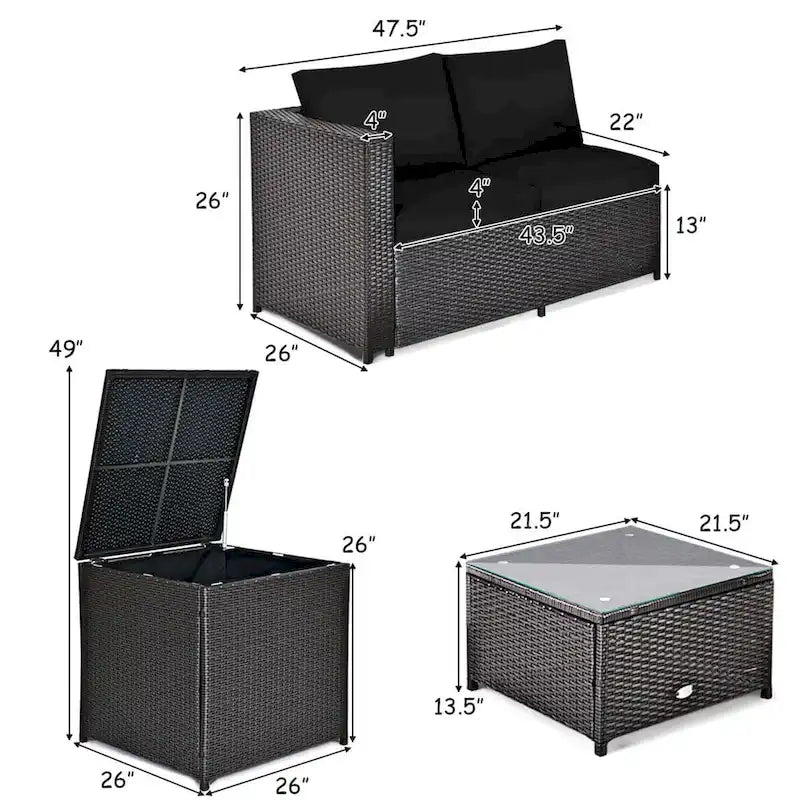 Ensemble de mobilier de jardin en rotin Costway 4 pièces avec canapé deux places rembourré