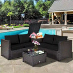 Ensemble de mobilier de jardin en rotin Costway 4 pièces avec canapé deux places rembourré