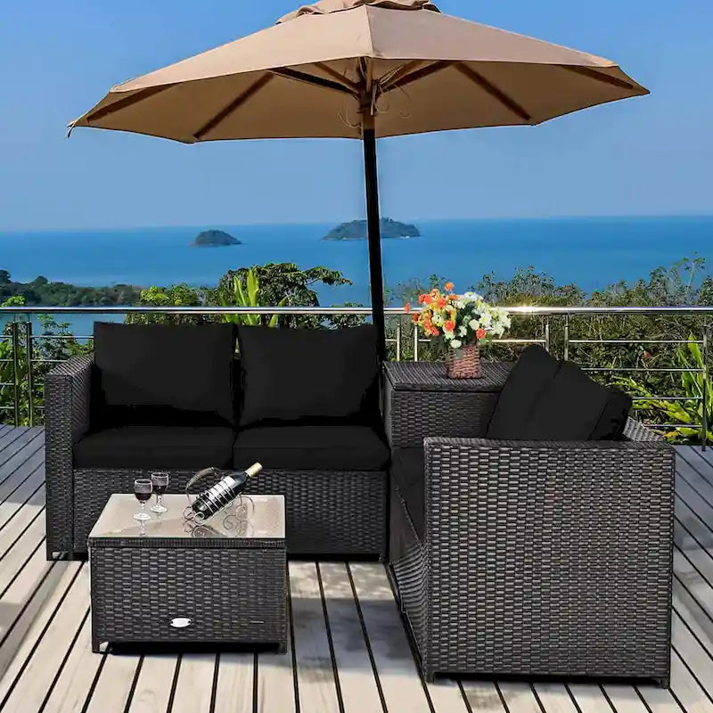 Ensemble de mobilier de jardin en rotin Costway 4 pièces avec canapé deux places rembourré