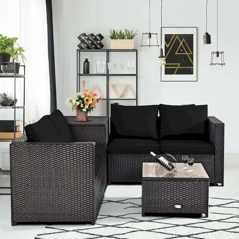 Ensemble de mobilier de jardin en rotin Costway 4 pièces avec canapé deux places rembourré