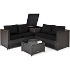 Ensemble de mobilier de jardin en rotin Costway 4 pièces avec canapé deux places rembourré