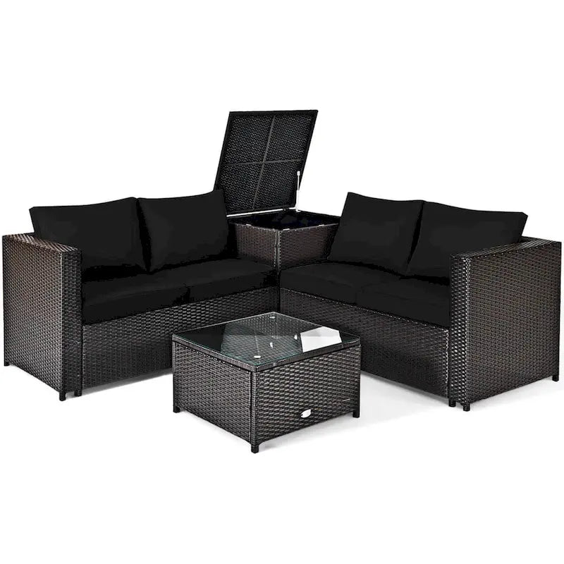 Ensemble de mobilier de jardin en rotin Costway 4 pièces avec canapé deux places rembourré
