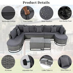 Ensemble de canapé d'angle d'extérieur en résine tressée 7 pièces, mobilier de patio en rotin résistant aux intempéries avec table basse et coussins