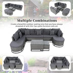 Ensemble de canapé d'angle d'extérieur en résine tressée 7 pièces, mobilier de patio en rotin résistant aux intempéries avec table basse et coussins