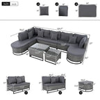 Ensemble de canapé d'angle d'extérieur en résine tressée 7 pièces, mobilier de patio en rotin résistant aux intempéries avec table basse et coussins