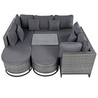 Ensemble de canapé d'angle d'extérieur en résine tressée 7 pièces, mobilier de patio en rotin résistant aux intempéries avec table basse et coussins