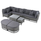 Ensemble de canapé d'angle d'extérieur en résine tressée 7 pièces, mobilier de patio en rotin résistant aux intempéries avec table basse et coussins