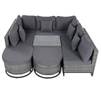 Ensemble de canapé d'angle d'extérieur en résine tressée 7 pièces, mobilier de patio en rotin résistant aux intempéries avec table basse et coussins