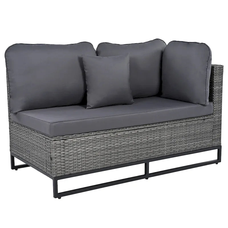 Ensemble de canapé d'angle d'extérieur en résine tressée 7 pièces, mobilier de patio en rotin résistant aux intempéries avec table basse et coussins