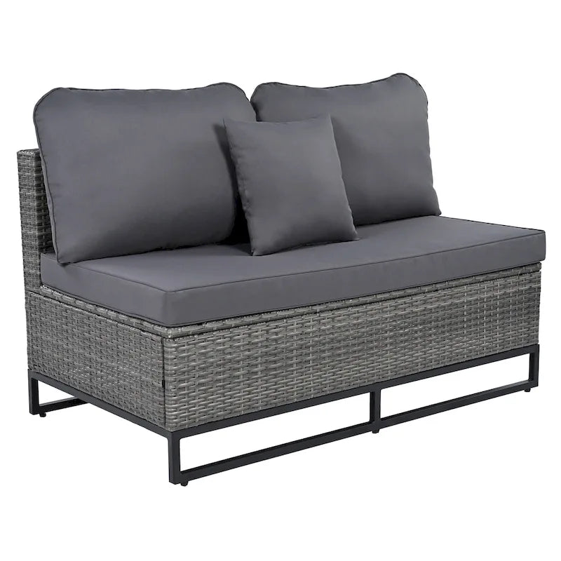 Ensemble de canapé d'angle d'extérieur en résine tressée 7 pièces, mobilier de patio en rotin résistant aux intempéries avec table basse et coussins