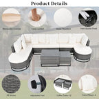 Ensemble de canapé d'angle d'extérieur en résine tressée 7 pièces, mobilier de patio en rotin résistant aux intempéries avec table basse et coussins