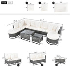 Ensemble de canapé d'angle d'extérieur en résine tressée 7 pièces, mobilier de patio en rotin résistant aux intempéries avec table basse et coussins