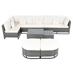 Ensemble de canapé d'angle d'extérieur en résine tressée 7 pièces, mobilier de patio en rotin résistant aux intempéries avec table basse et coussins