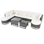 Ensemble de canapé d'angle d'extérieur en résine tressée 7 pièces, mobilier de patio en rotin résistant aux intempéries avec table basse et coussins
