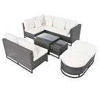 Ensemble de canapé d'angle d'extérieur en résine tressée 7 pièces, mobilier de patio en rotin résistant aux intempéries avec table basse et coussins