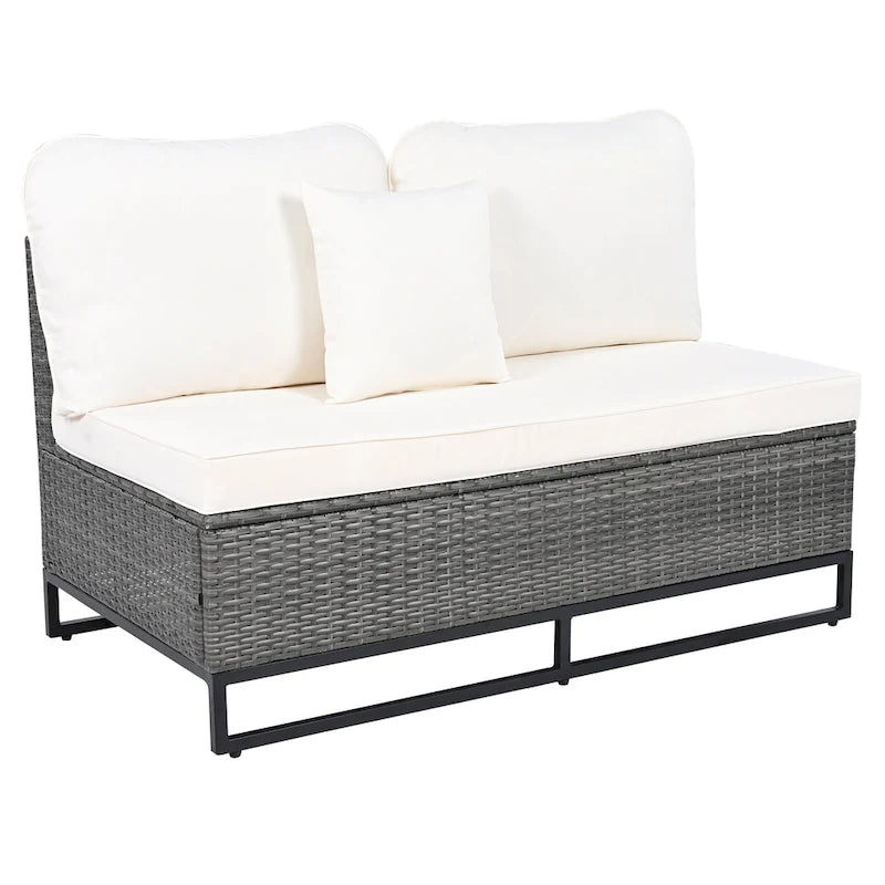 Ensemble de canapé d'angle d'extérieur en résine tressée 7 pièces, mobilier de patio en rotin résistant aux intempéries avec table basse et coussins