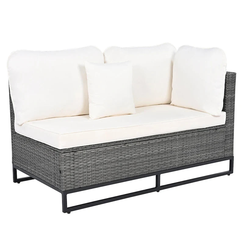 Ensemble de canapé d'angle d'extérieur en résine tressée 7 pièces, mobilier de patio en rotin résistant aux intempéries avec table basse et coussins